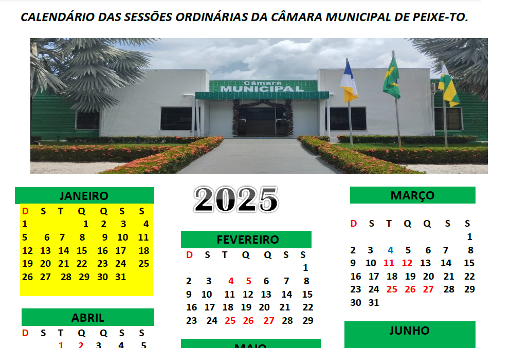 Calendário das Sessões 2025