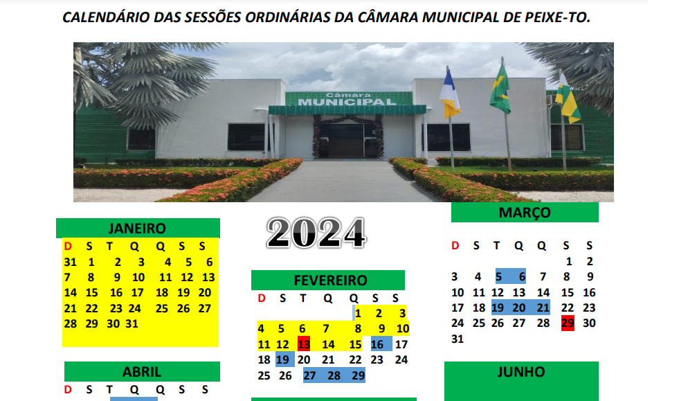 Calendário das Sessões